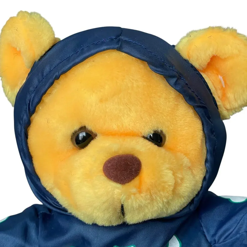 Vintage 90s Halloween Nylon Skeleton Bear Plush Costume Blue Stuffed Animal